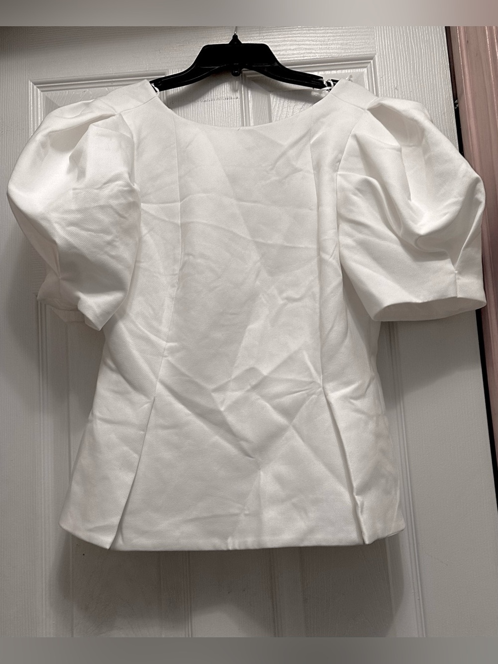 Zara White Puff-Sleeve Structured Top